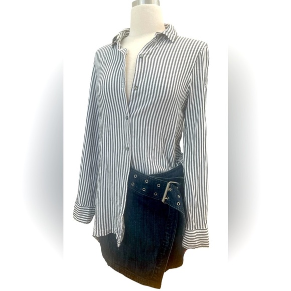 Max Studio Black and White Striped Button Down Shirt - Picture 1 of 6